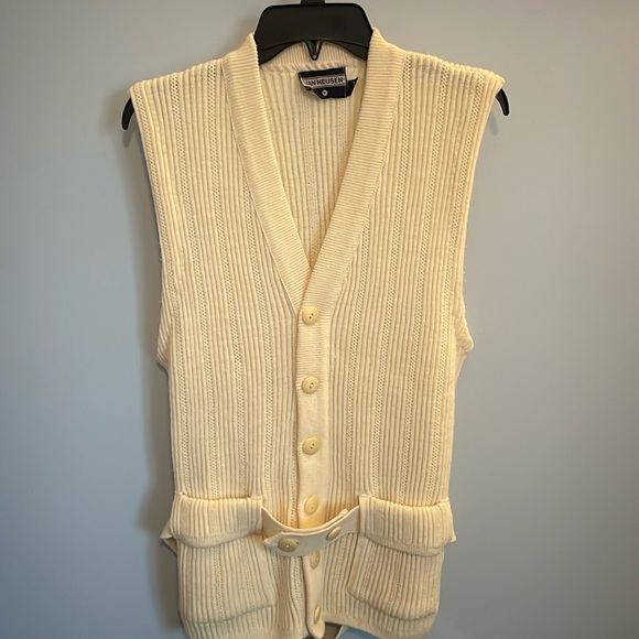 Van Heusen Sweaters - Vintage Van Heusen button down cream colored Sweater vest with belt and pockets